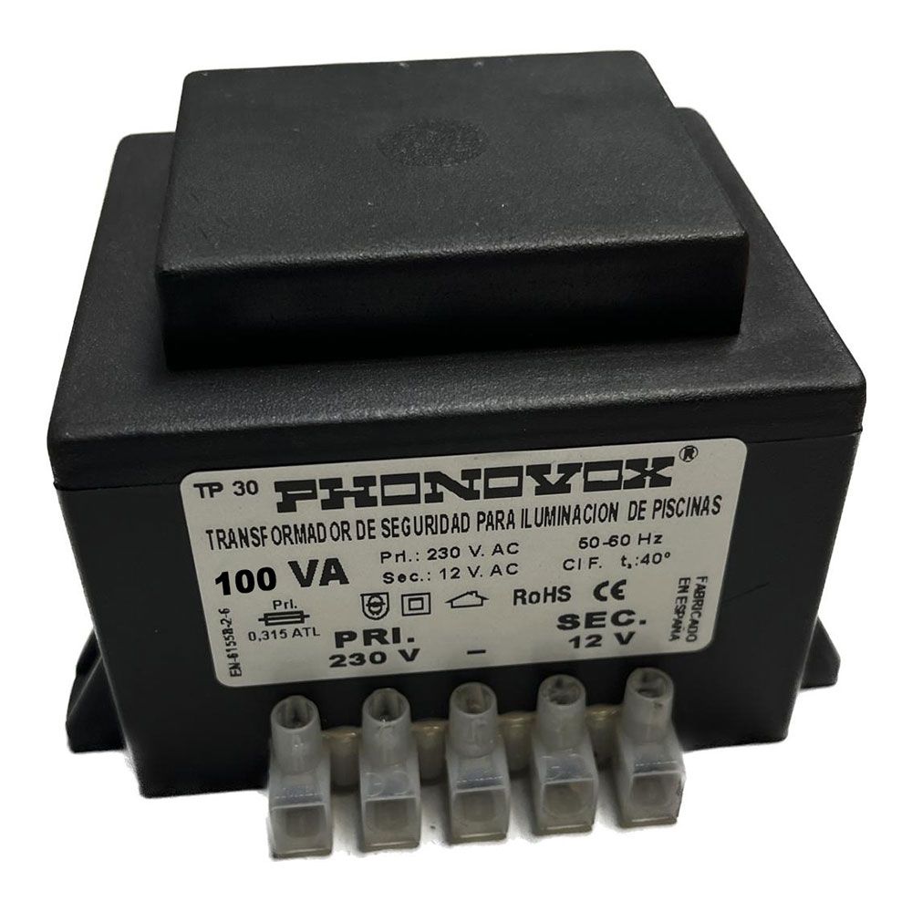 Transformador pool 100VA 230/12V 50-60Hz. IP-00 armadura TP31100