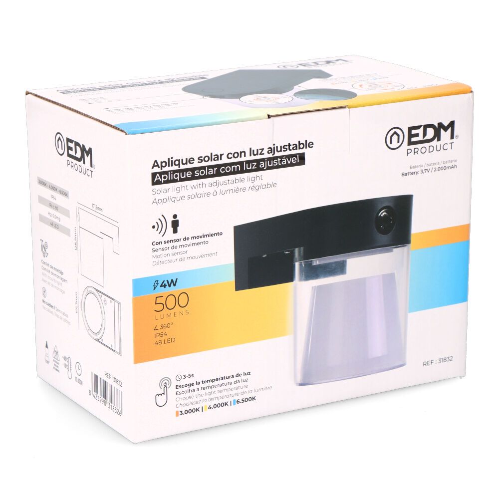 Aplique solar cilíndrico 4 W 500 LM, 3000/4000/6500 K, 3CCT, com sensor, preto - Image 4