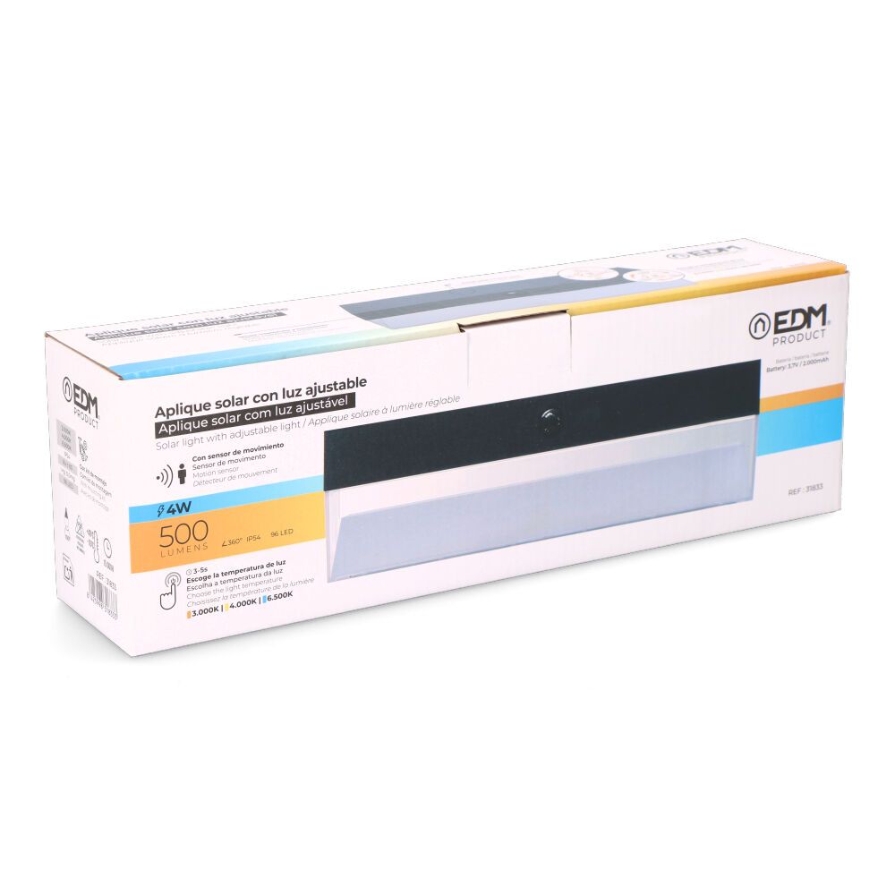 Aplique solar retangular 4W 500lm, 3000/4000/6500K, 3CCT, com sensor, preto - Image 3