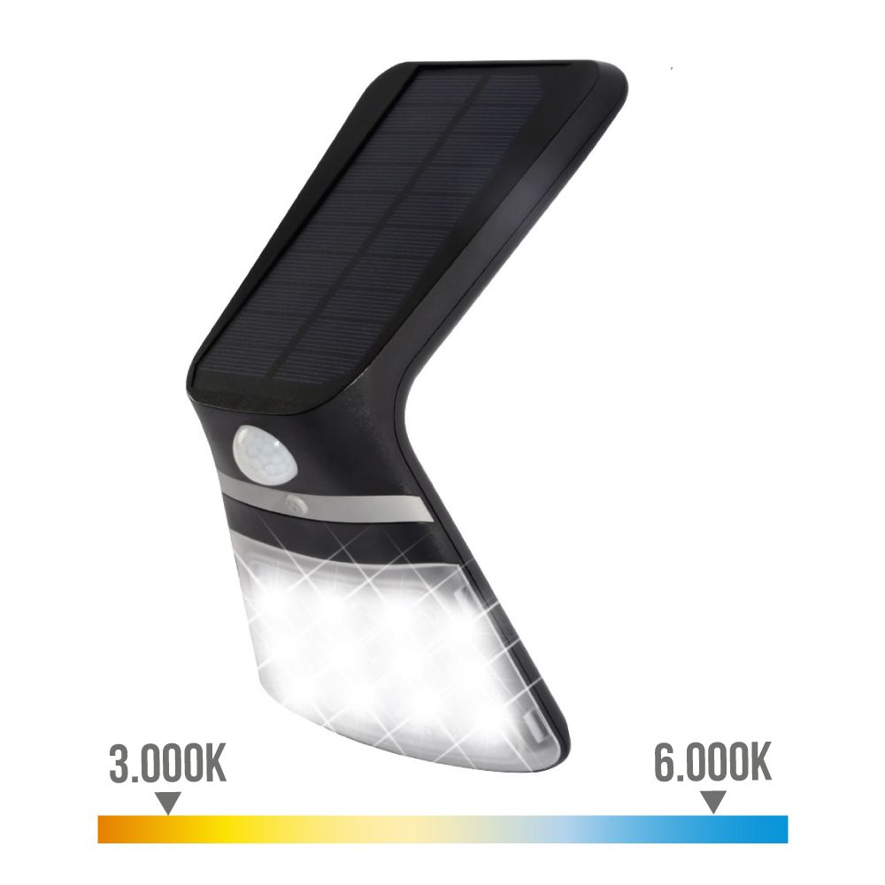 Candeeiro de parede solar 3,5W 430lm sensor de presença recarregável (2-8m) COR preto 10,5x13cm EDM - Image 2