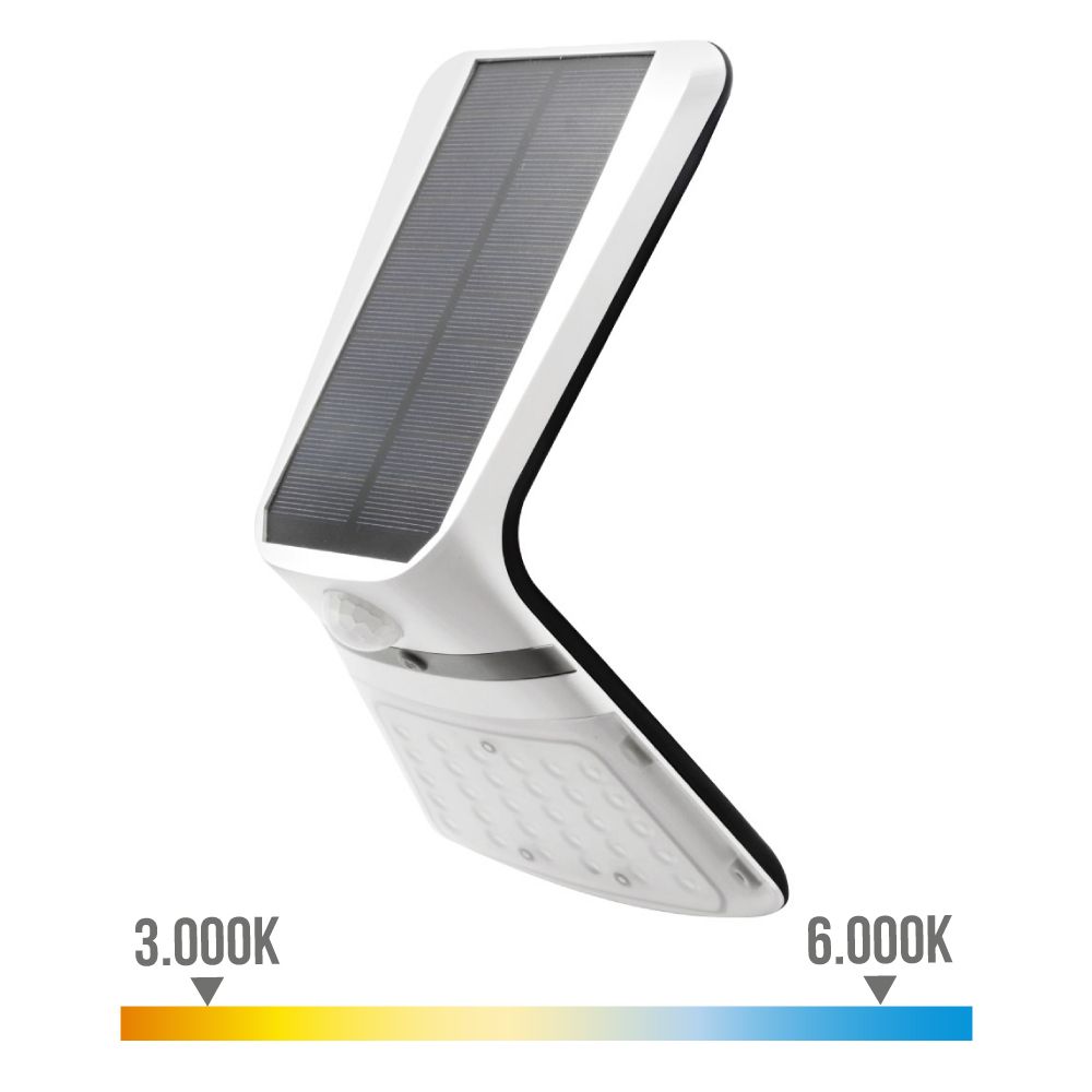 Candeeiro de parede solar 3,5W 430lm sensor de presença recarregável (2-8m) COR branca 10,5x13cm EDM