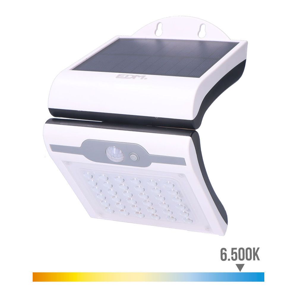 Candeeiro de parede solar 2W 220Lm 6.500k com sensor COR branco EDM