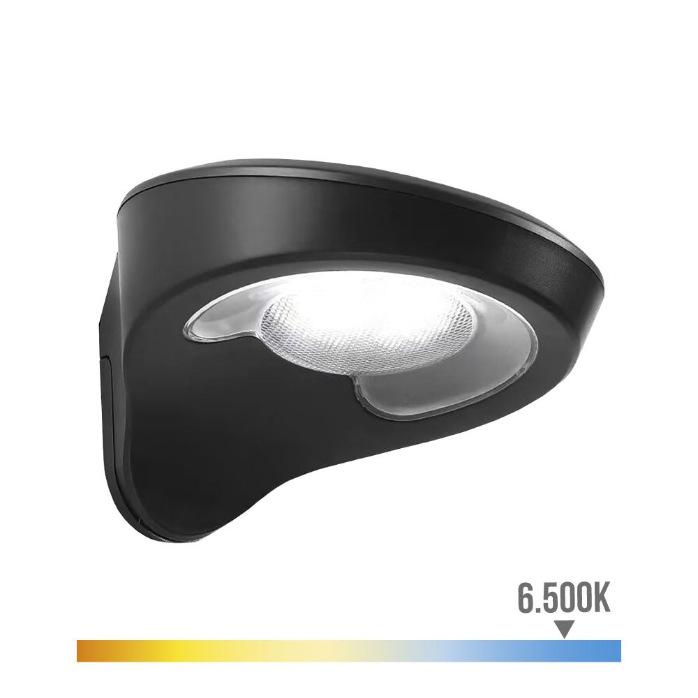 Candeeiro solar 2W 200Lm 6500K com sensor COR preto EDM