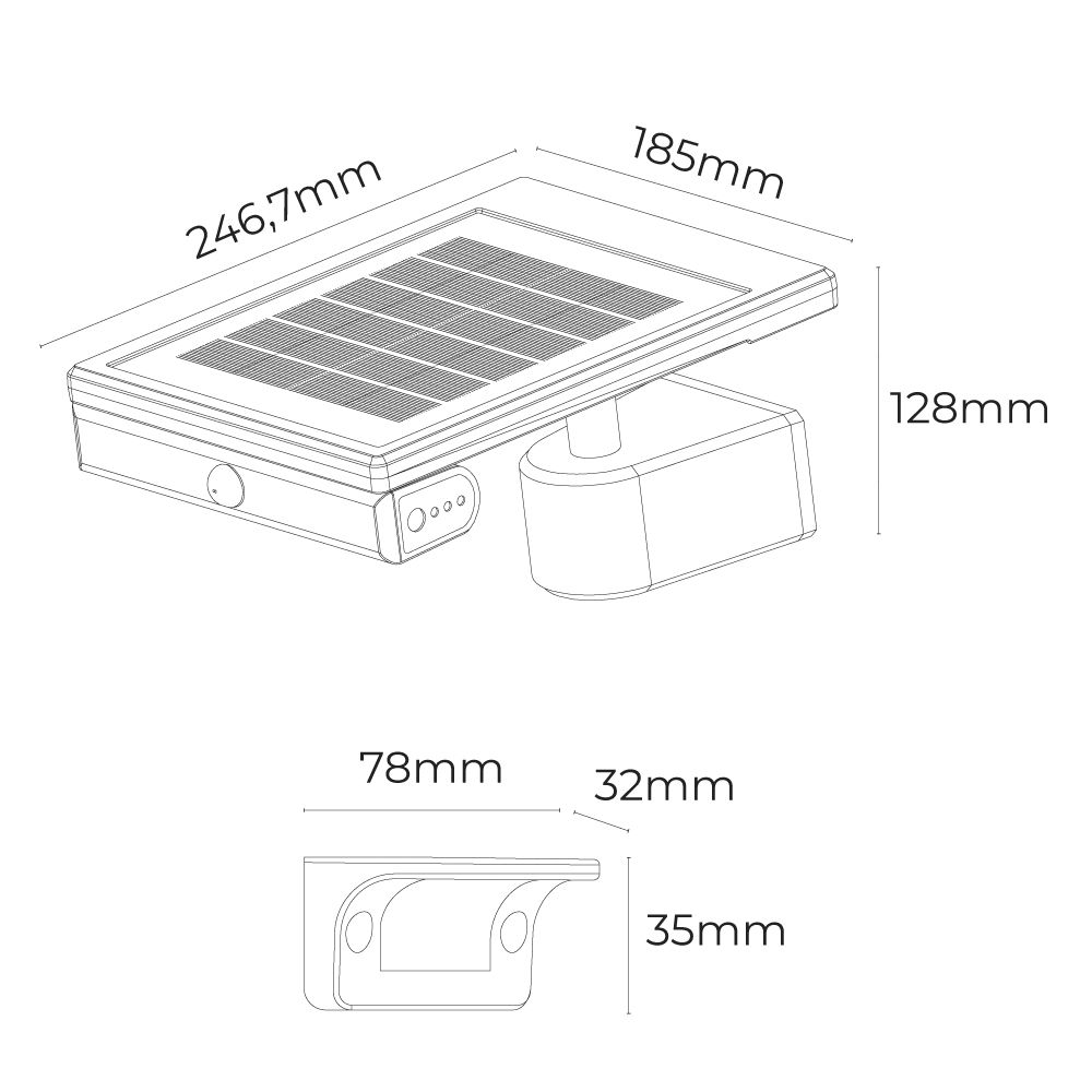 Candeeiro de parede solar LED 6W 720lm 6.500K com sensor de crepúsculo e de movimento. ponto de LUZ removível. COR preta. EDM - Image 7