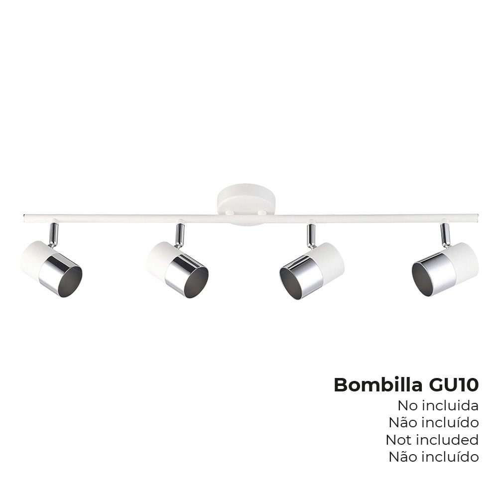 Holofote de 4 elementos, modelo moon GU-10 (lâmpada não incluída), COR branco cromado + osso, 70 x 7,6 x 15,2 cm