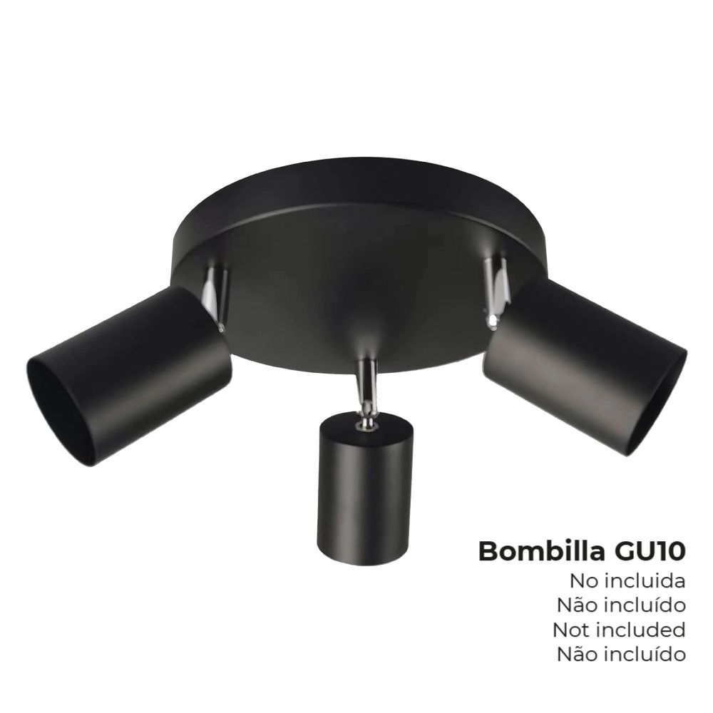 Projetor GU10 3 elementos 50W (lâmpada não incluída) preto ø 20 x 14,6 cm