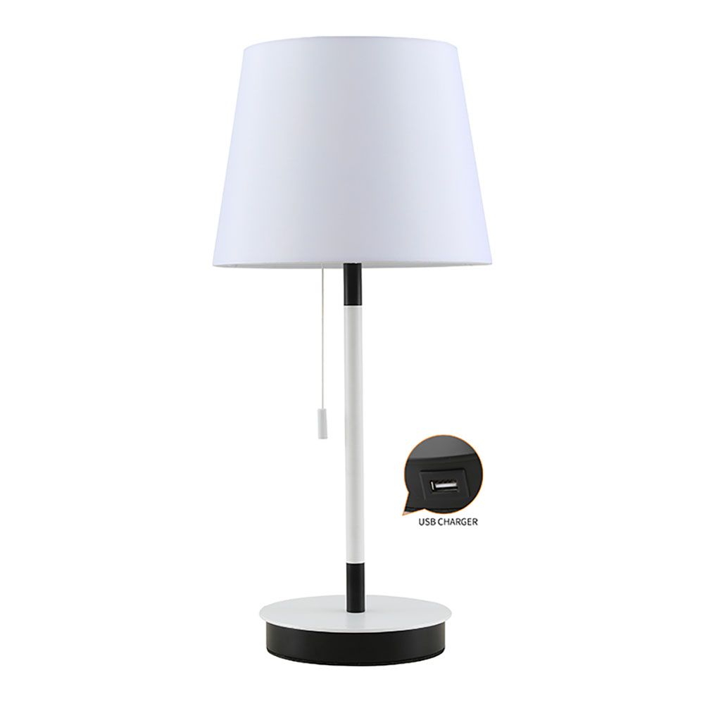 Candeeiro de mesa E27 branca/preta com carregador USB, Ø235 x 505 mm