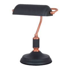 Candeeiro de mesa, E27, tipo banqueiro, preto+cobre, base Ø185 mm, 260 x 195 x 345 mm