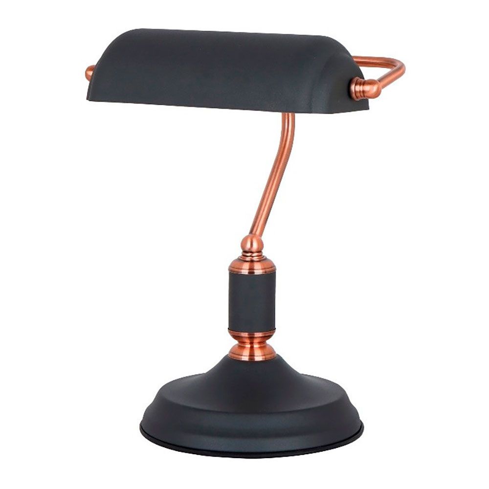Candeeiro de mesa, E27, tipo banqueiro, preto+cobre, base Ø185 mm, 260 x 195 x 345 mm