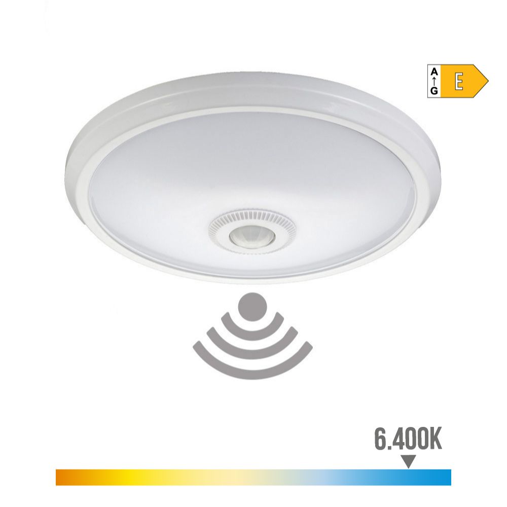 Aplique de superfície LED com sensor e LUZ de emergência IP20 16W 96 leds 6400K LUZ fria Ø29 x 6 cm