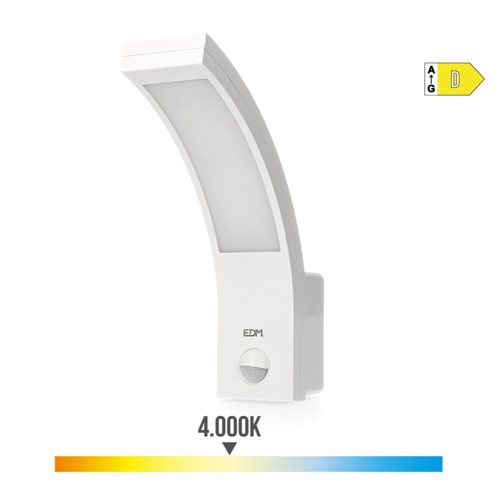 Candeeiro de parede exterior LED 10W 1654lm 4000K IP54 6,6x18,8x25cm com sensor de movimento EDM