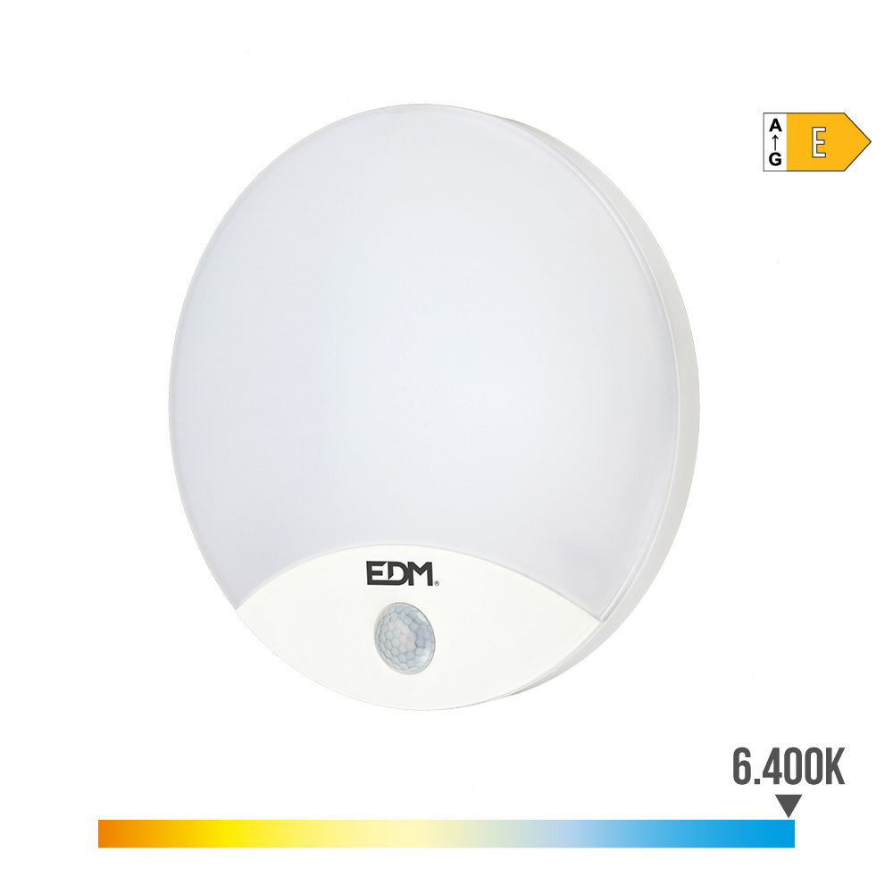 Candeeiro de parede redondo exterior LED 13W 1850lm 6400K IP44 Ø25x4,9cm com sensor de movimento EDM