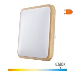 Candeeiro de superfície quadrado LED efeito madeira 18 W 6500 K 1820 LM 33 x 33 x 7 cm