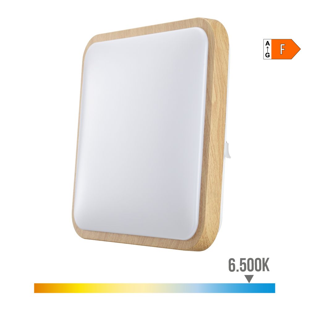 Candeeiro de superfície quadrado LED efeito madeira 18 W 6500 K 1820 LM 33 x 33 x 7 cm