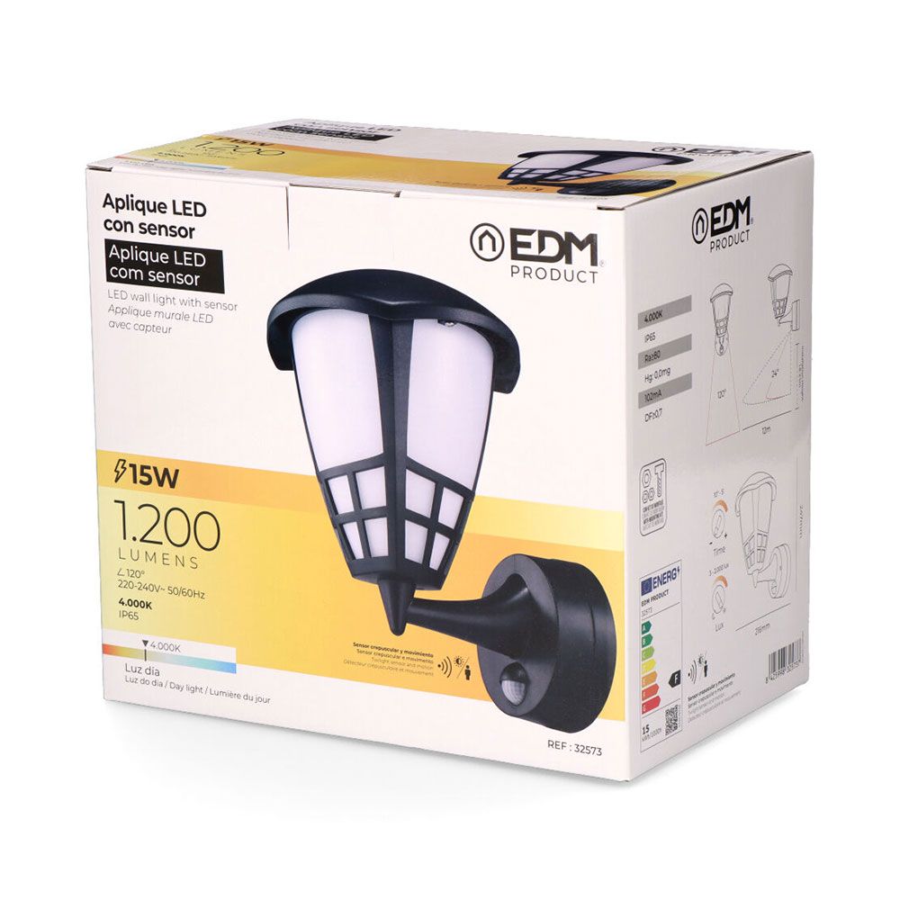 Luminária de parede LED com sensor de movimento e crepúsculo 15W 1200 LM 4000 K LUZ do DIA, preta, 21,6 x 16 x 24,7 mm - Image 2