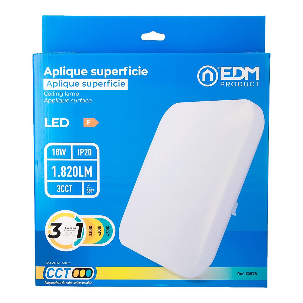 Aplique LED quadrada extraplana 18 W 3CCT 1820 LM 33 x 33 x 7 cm - Image 3