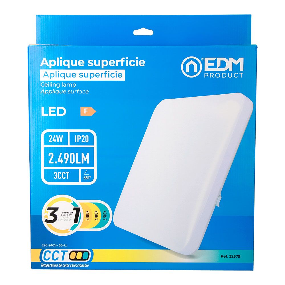 Aplique LED quadrada extraplana 24 W 3CCT 2490 LM 37 x 37 x 6,7 cm - Image 3