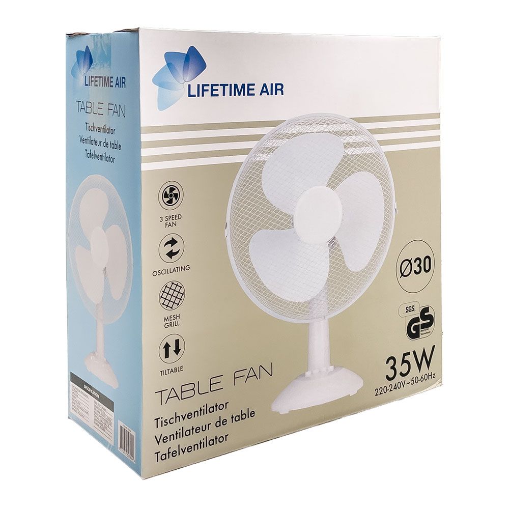 Ventilador de mesa branco 35 w, pás de ø30 cm, 34 x 23,5 x 46 cm