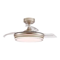 Ventoinha de teto LED 3CCT pás retráteis moss 72 W 7920lm níquel, pás Ø106 cm, aplique Ø48,5 cm, altura 32 - 42 cm