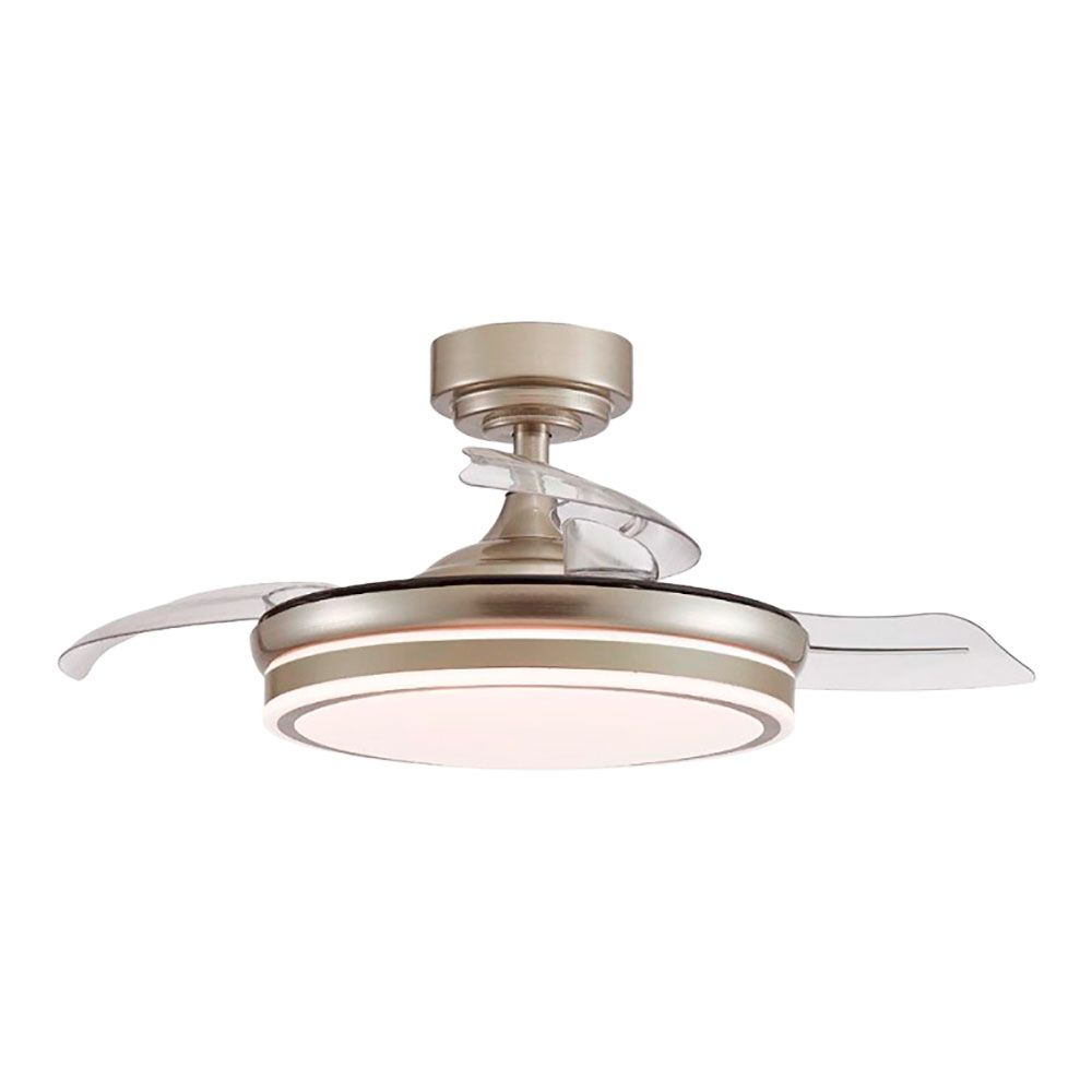 Ventoinha de teto LED 3CCT pás retráteis moss 72 W 7920lm níquel, pás Ø106 cm, aplique Ø48,5 cm, altura 32 - 42 cm