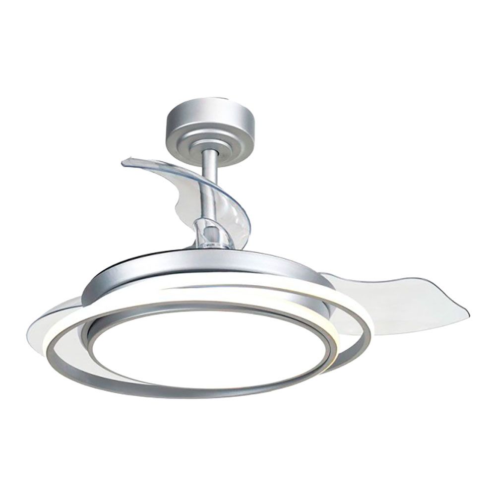 Ventoinha de teto LED 3 pás retráteis antila mini 40W 4000lm prateada, pás Ø92 cm, aplique Ø40 cm, altura 38 - 48 cm - Image 2