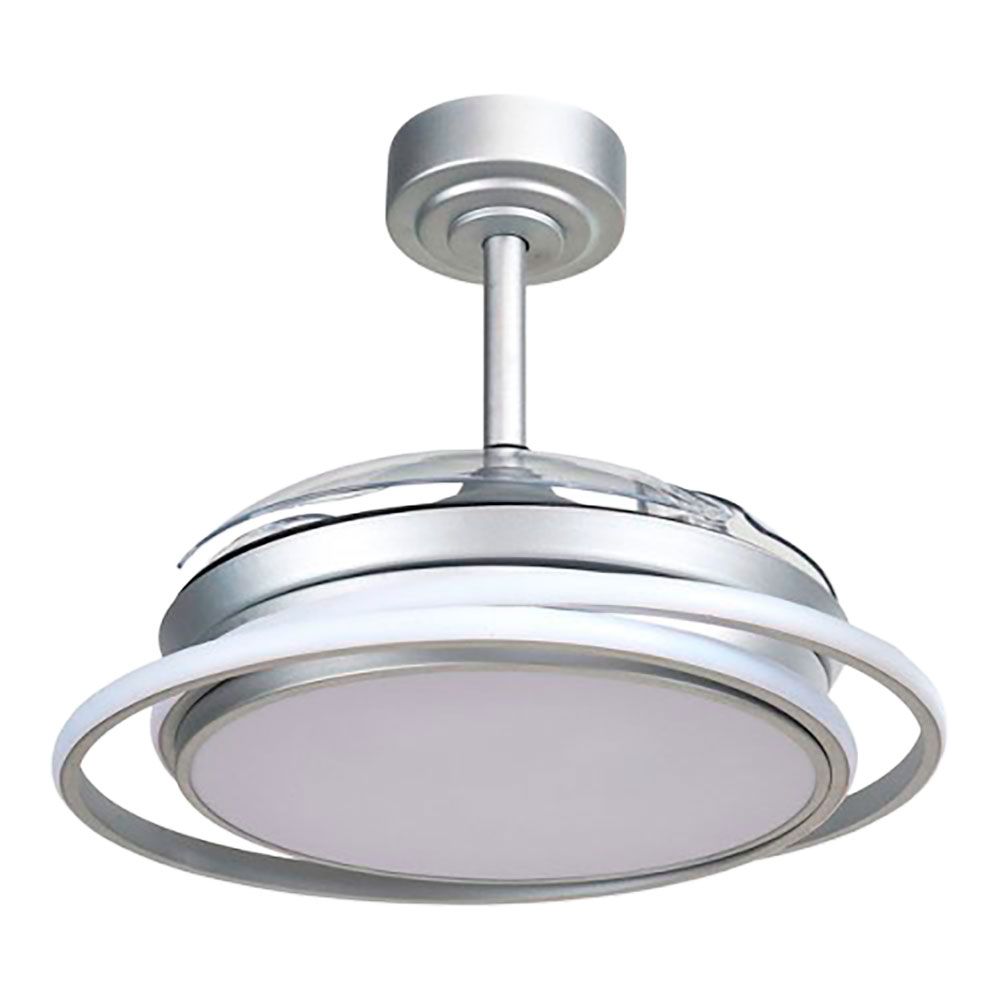 Ventoinha de teto LED 3 pás retráteis antila mini 40W 4000lm prateada, pás Ø92 cm, aplique Ø40 cm, altura 38 - 48 cm - Image 3