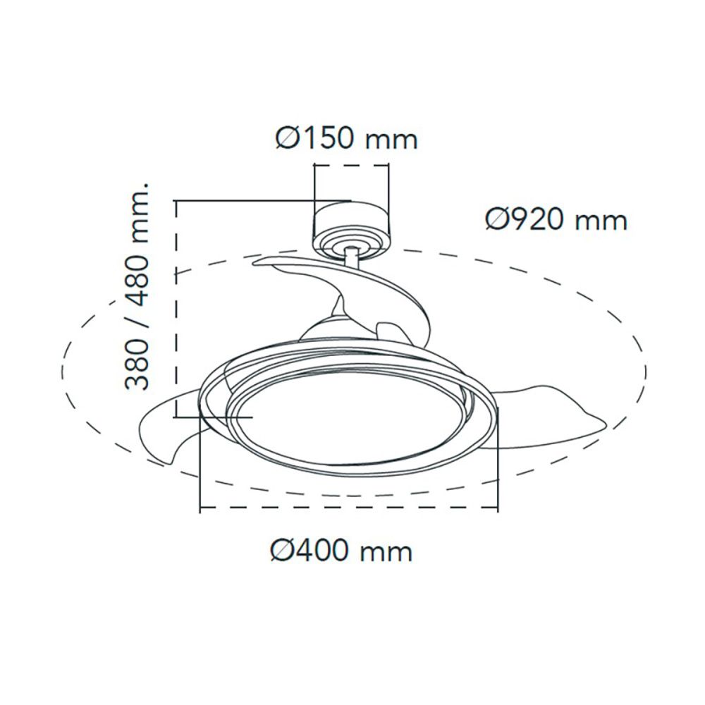 Ventoinha de teto LED 3 pás retráteis antila mini 40W 4000lm prateada, pás Ø92 cm, aplique Ø40 cm, altura 38 - 48 cm - Image 5