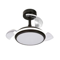 Ventoinha de teto, LED 3CCT, pás retráteis, antila mini XS, 35 W, 3000 LM, preto, pás Ø55 cm, aplique Ø32 cm, altura 38 - 48 cm