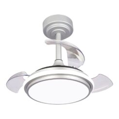 Ventoinha de teto, LED 3CCT, pás retráteis, antila mini XS, 35 W, 3000 LM, prateado, pás Ø55 cm, aplique Ø32 cm, altura 38 - 48 cm
