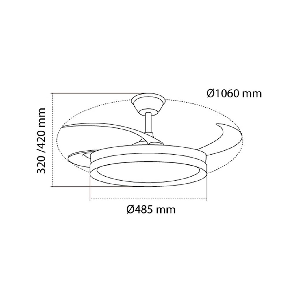 Ventoinha de teto LED 3CCT pás retráteis EVO smart 72 W 7920 LM branco, pás Ø106 cm, aplique Ø48,5 cm, altura 32 - 42 cm - Image 5