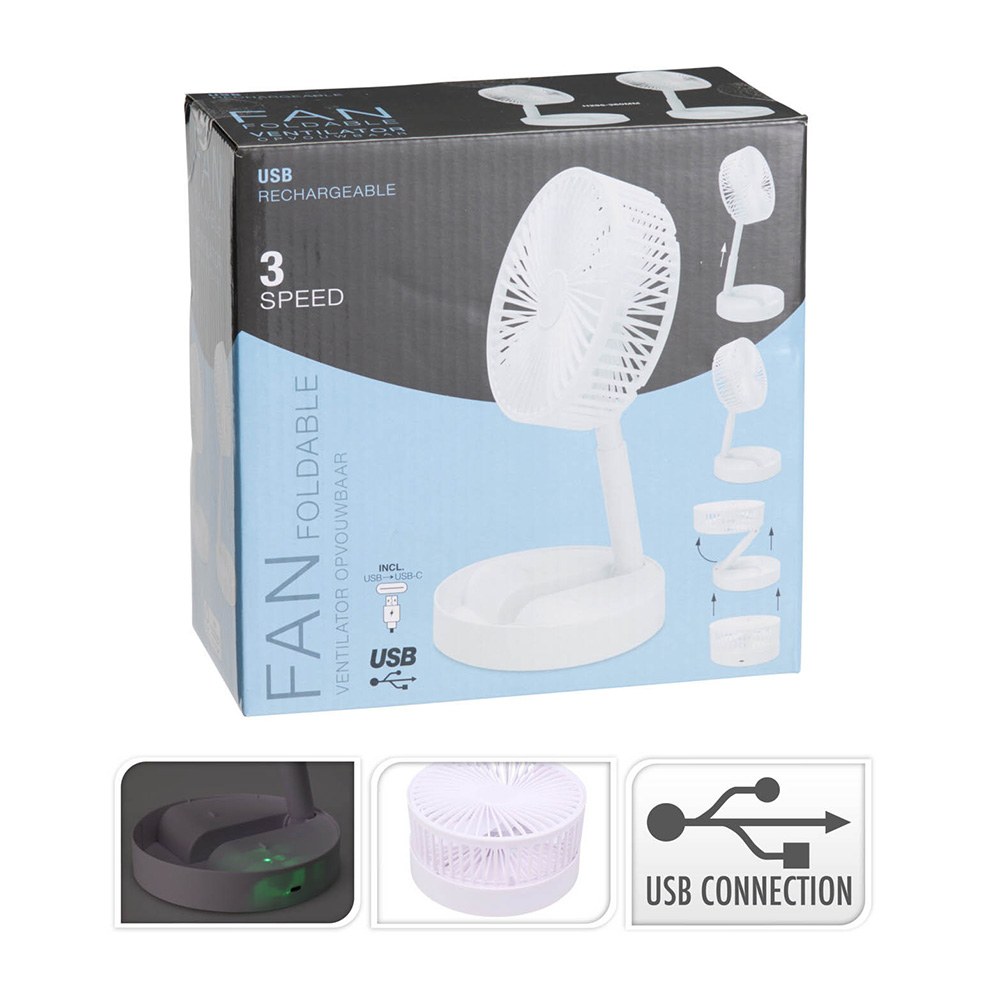 Ventilador de mesa dobrável, recarregável branco, 3 velocidades, Ø165 x 360 mm - Image 2