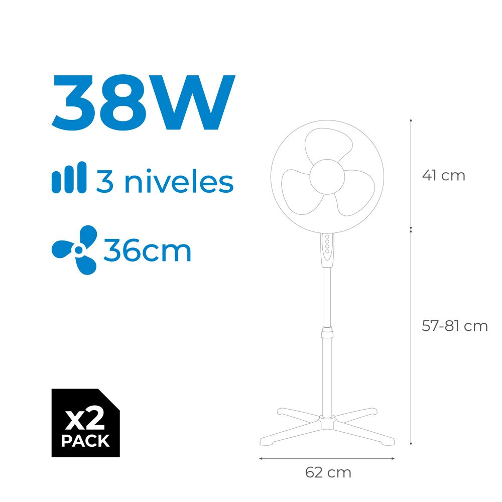 Ventoinhas de pé, 38 W, brancas, Ø40 cm, 2 unidades numa caixa - Image 5