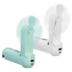 Ventilador de mão dobrável, lanterna, power bank, suporte para smartphone, cores sortidas, 3,7 x 11,9 cm