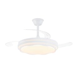 Ventilador de teto LED CCT, 3 pás retráteis 60 W, 6600 LM, branco, pás Ø106 cm, plafon Ø15 cm, altura 30,5 - 40,5 cm