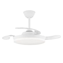 Ventilador teto, LED 3CCT, pás retrácteis, milky S ECO, 39 W, 3822 LM, branco, Ø92 cm,  plafon Ø39 cm, altura 32 - 42 cm
