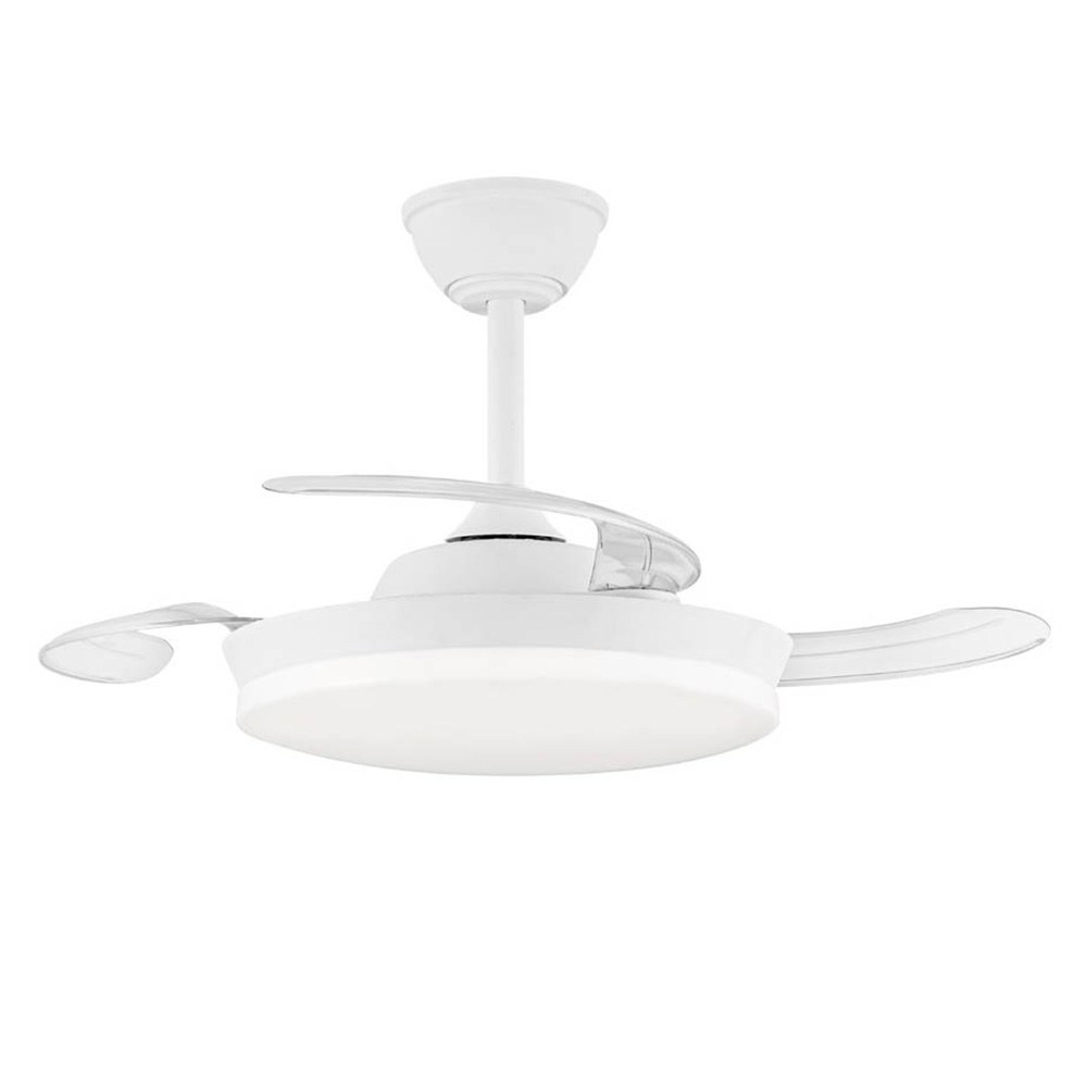 Ventilador teto, LED 3CCT, pás retrácteis, milky S ECO, 39 W, 3822 LM, branco, Ø92 cm, plafon Ø39 cm, altura 32 - 42 cm