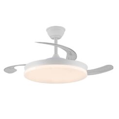 Ventilador teto, LED 3CCT, pás retrácteis, milky m ECO, 45 W, 4400 LM, branco, Ø106 cm, plafon Ø48 cm, altura 32 - 42 cm