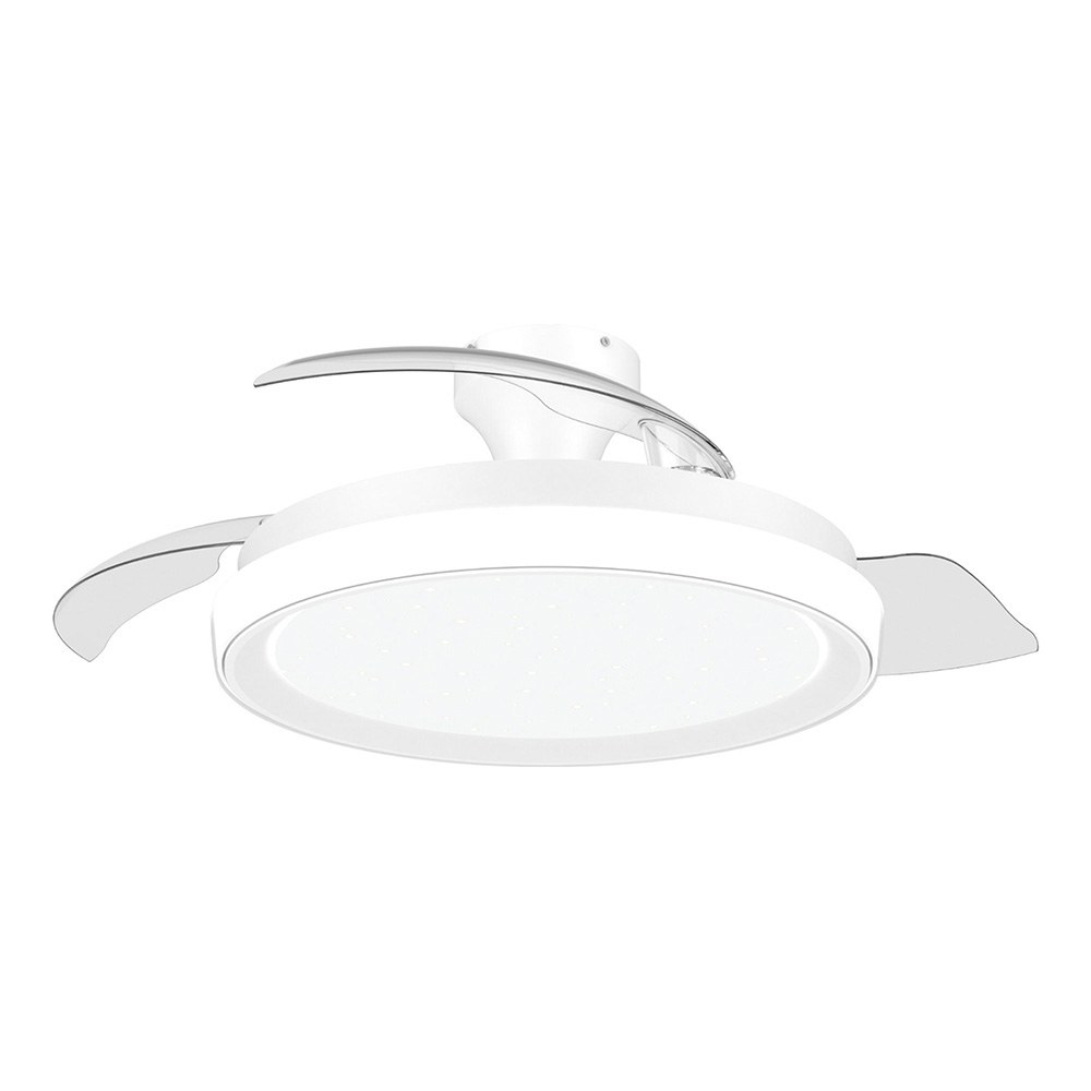 Ventilador de teto com pás retráteis, LED 3 CCT, motor DC 28 W + LED 35 W, modelo bliss, branco / estrelado, Ø106 cm