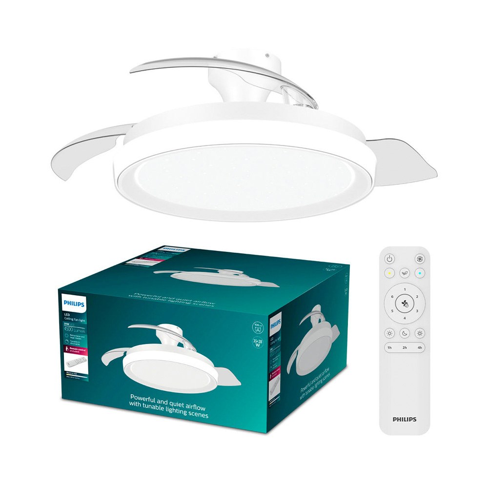 Ventilador de teto com pás retráteis, LED 3 CCT, motor DC 28 W + LED 35 W, modelo bliss, branco / estrelado, Ø106 cm - Image 2