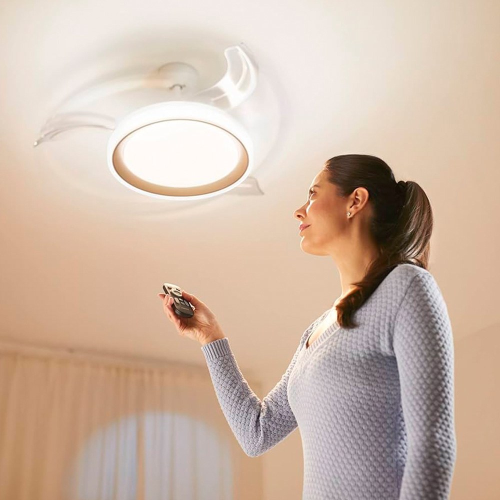 Ventilador de teto com pás retráteis, LED 3 CCT, motor DC 28 W + LED 35 W, modelo bliss, branco / estrelado, Ø106 cm - Image 3