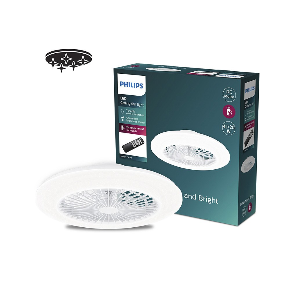 Ventilador de teto, LED 3CCT, DC 20 W + 42 W, modelo amigo, branco com difusor efeito estrelado, Ø48,5 cm - Image 2
