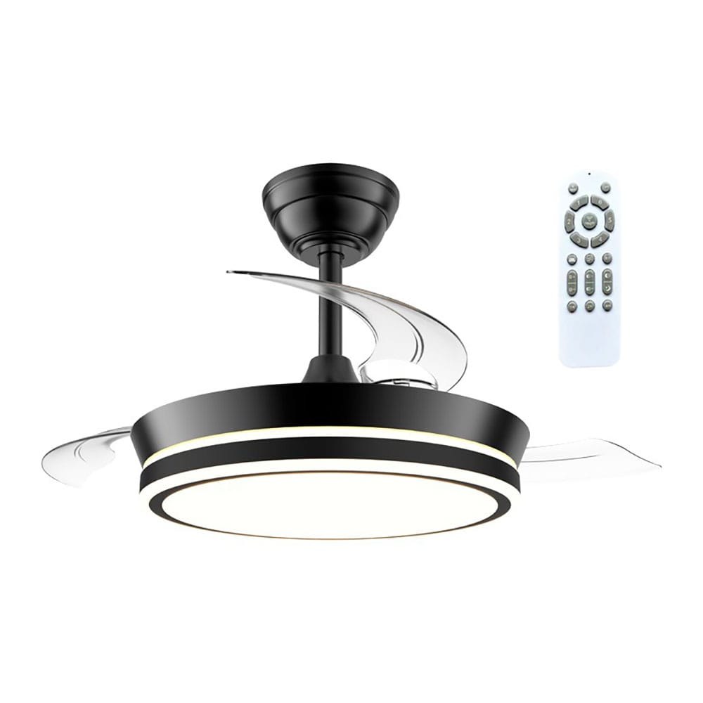 Ventilador de teto LED CCT, 3 pás retráteis 39 W, 4290 LM, preto, pás Ø90 cm, plafon Ø41 cm, altura 28 - 38 cm