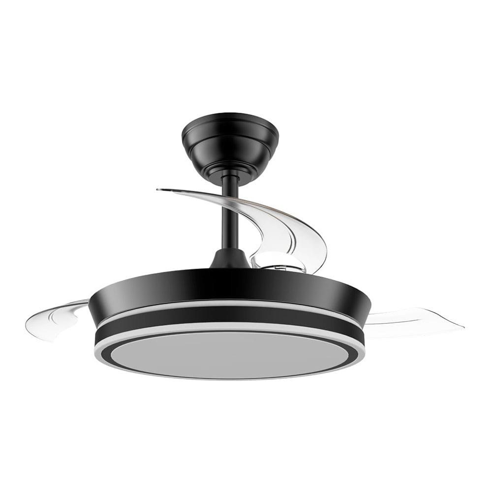 Ventilador de teto LED CCT, 3 pás retráteis 39 W, 4290 LM, preto, pás Ø90 cm, plafon Ø41 cm, altura 28 - 38 cm - Image 2