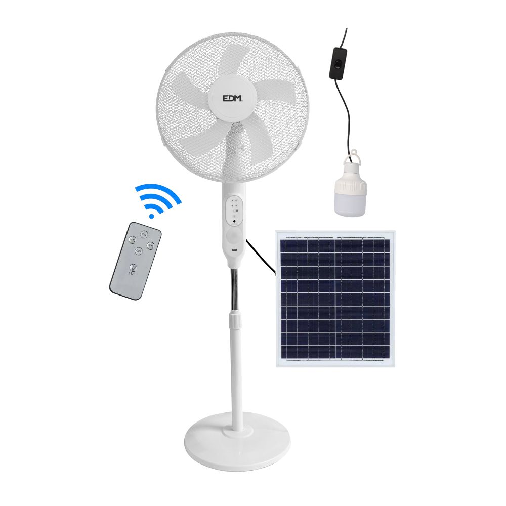 Ventilador solar de pé, branco, potência 25 W, pás Ø40 cm