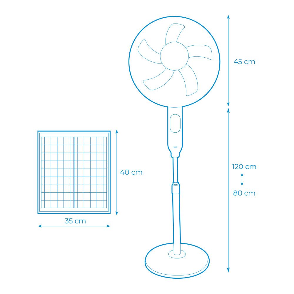 Ventilador solar de pé, branco, potência 25 W, pás Ø40 cm - Image 4
