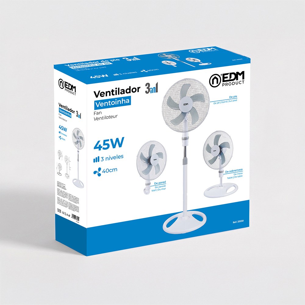 Ventilador 3 em 1, branco, potência 45 W, pás Ø40 cm, altura regulável 107-133 cm - Image 5