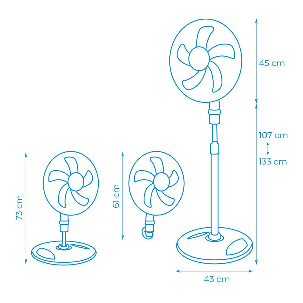 Ventilador 3 em 1, branco, potência 45 W, pás Ø40 cm, altura regulável 107-133 cm - Image 7