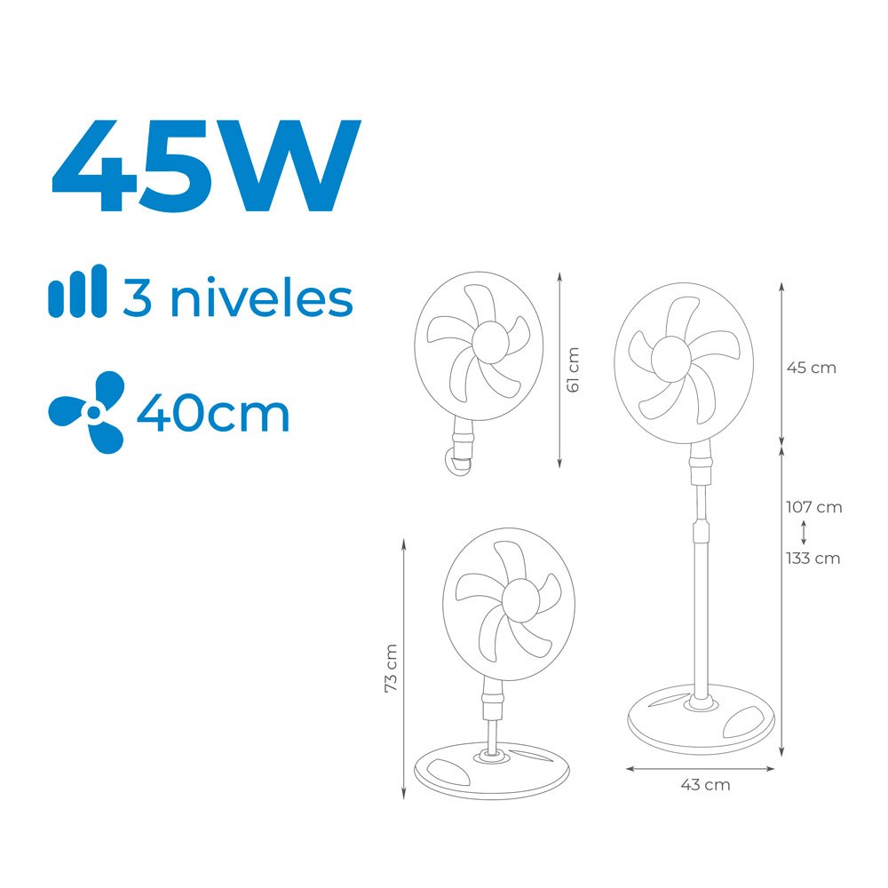 Ventilador 3 em 1, branco, potência 45 W, pás Ø40 cm, altura regulável 107-133 cm - Image 8