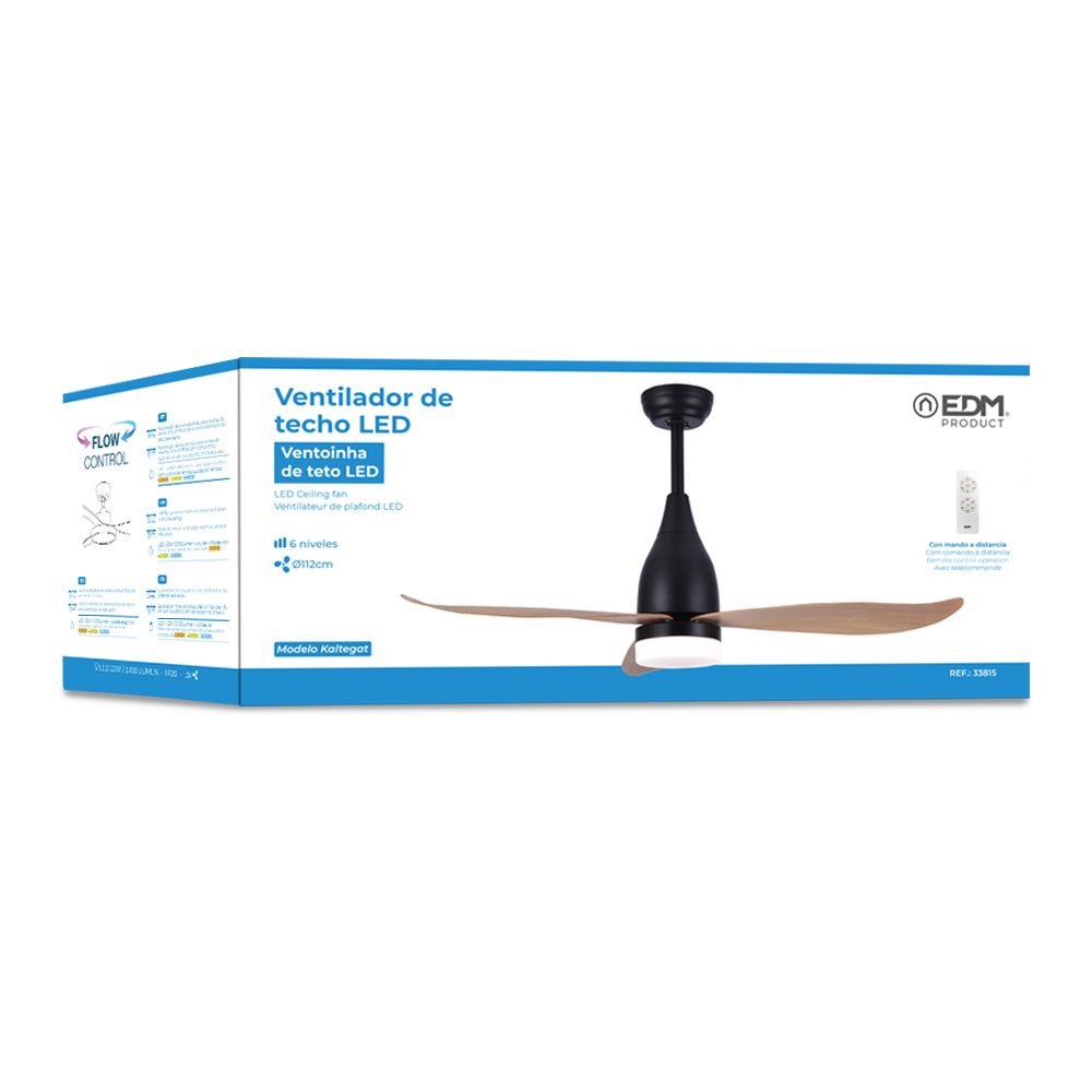 Ventoinha de teto de LED 112cm DC 15W + LUZ 18W 2.190lm 3.000K- 4000K-5.000K, 3CCT, MOD.45dB kattegat EDM - Image 4