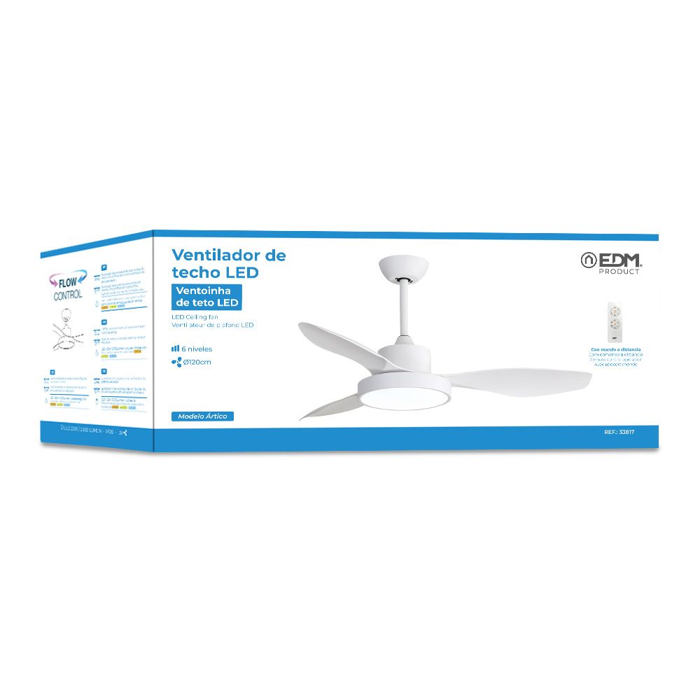 Ventoinha de teto de LED 120cm 38W + LUZ 22W 2.160lm 3.000K - 4.000K - 5.000K MOD. ártico EDM - Image 4